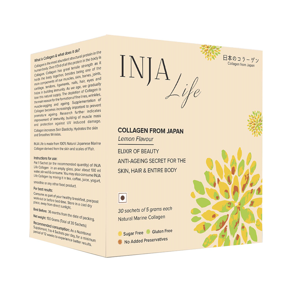 INJA Life Collagen Powder for Anti-Ageing Support, Skin & Hair Health | Flavour Lemon
