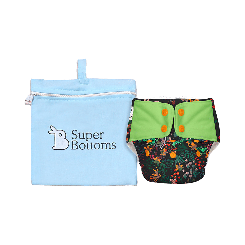 Superbottoms UNO Washable & Reusable Adjustable Cloth Diaper with Dry Feel Pads Set Free Size Shrubberry - Image 1