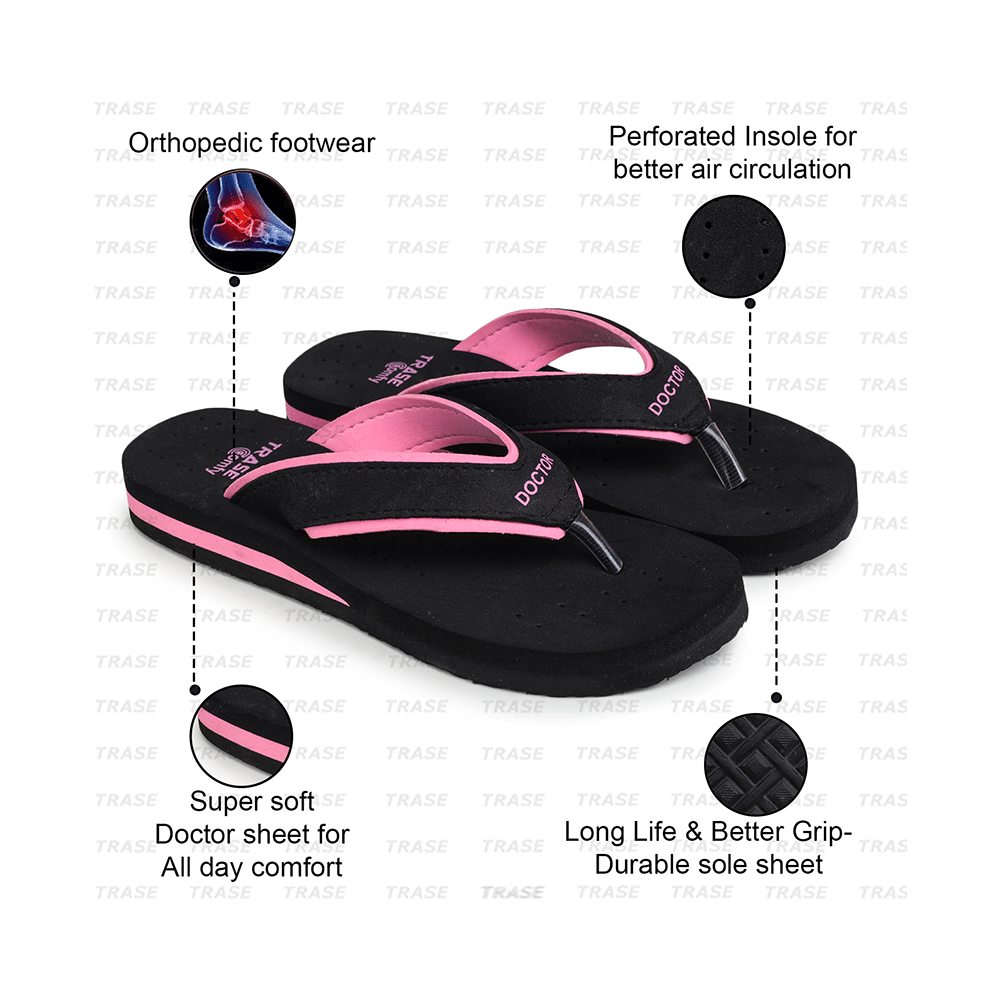 Trase Doctor Ortho Slippers for Women & Girls Light weight, Soft Footbed with Flip Flops 3 UK Pink and Black - Image 10