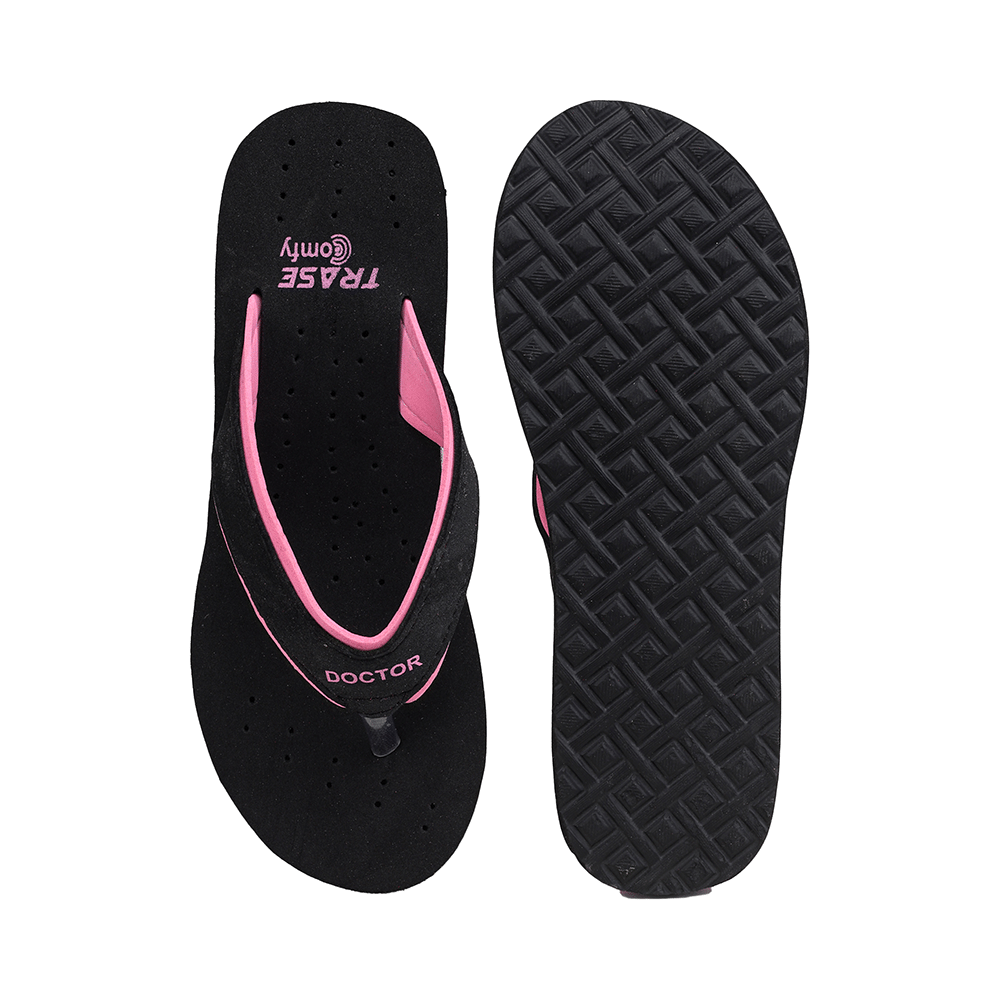 Trase Doctor Ortho Slippers for Women & Girls Light weight, Soft Footbed with Flip Flops 3 UK Pink and Black - Image 2