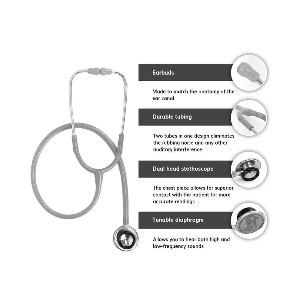 Dgarys Students Medical Real Stethoscope For Doctors Grey - Image 5