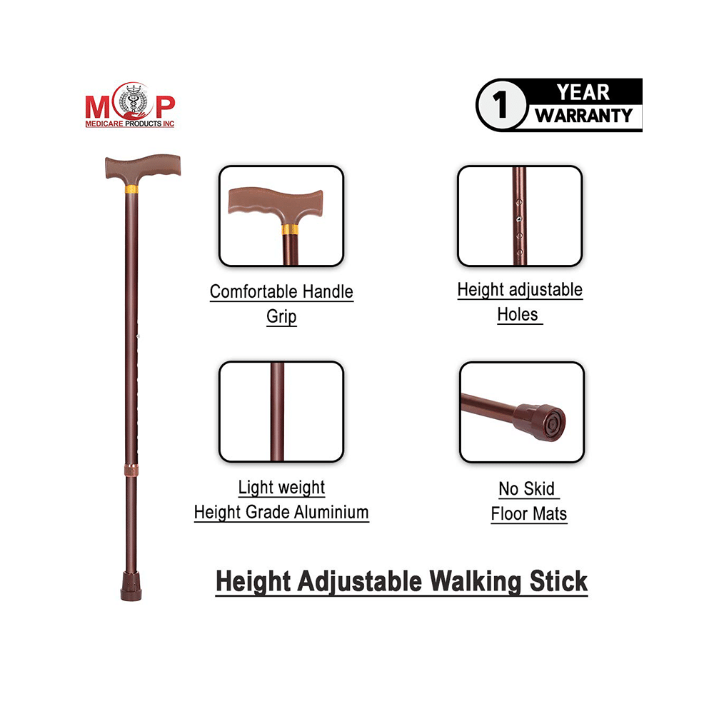 MCP Jindal Height Adjustable Walking Stick Brown - Image 2
