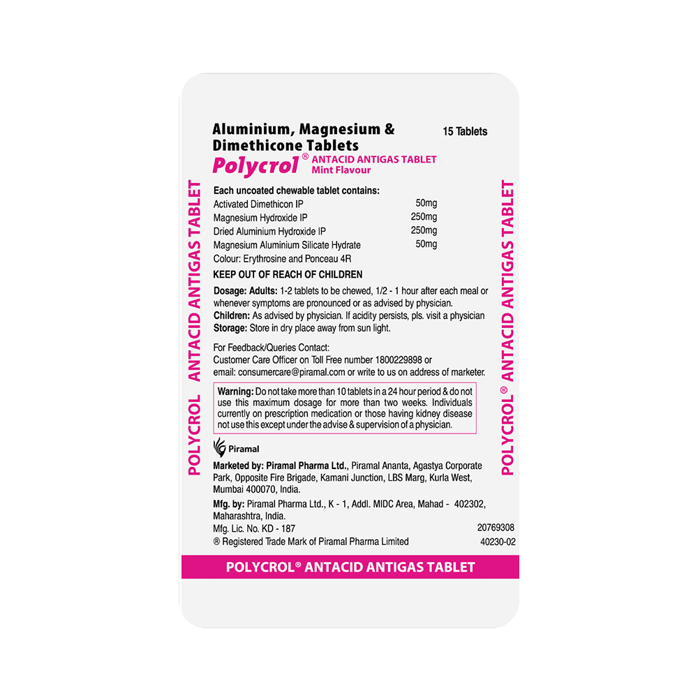 Polycrol Antacid Antigas Tablet (15 Each) Mint - Image 1