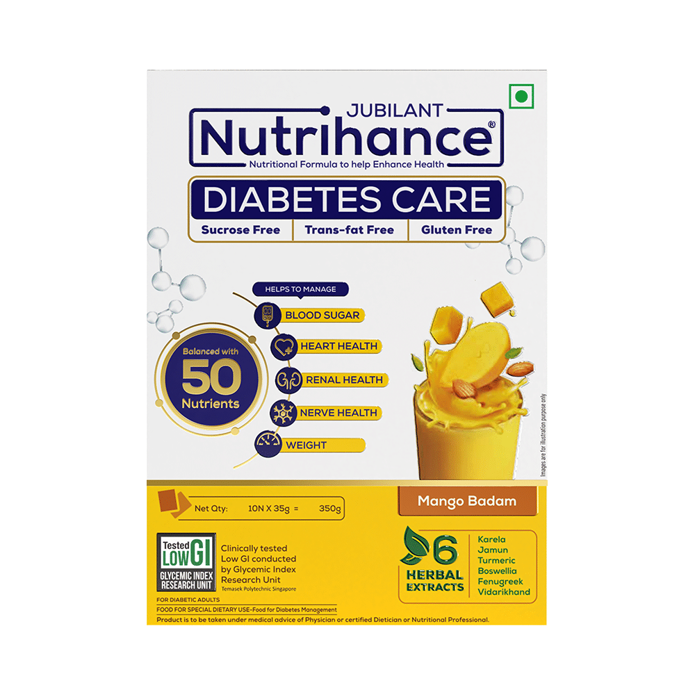 Jubilant Nutrihance Diabetes Care Sachet (35gm Each) | Gluten Free | Flavour Mango Badam - Image 1