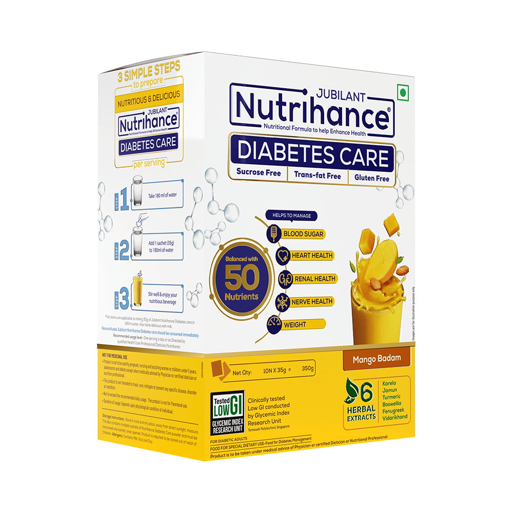 Jubilant Nutrihance Diabetes Care Sachet (35gm Each) | Gluten Free | Flavour Mango Badam - Image 5