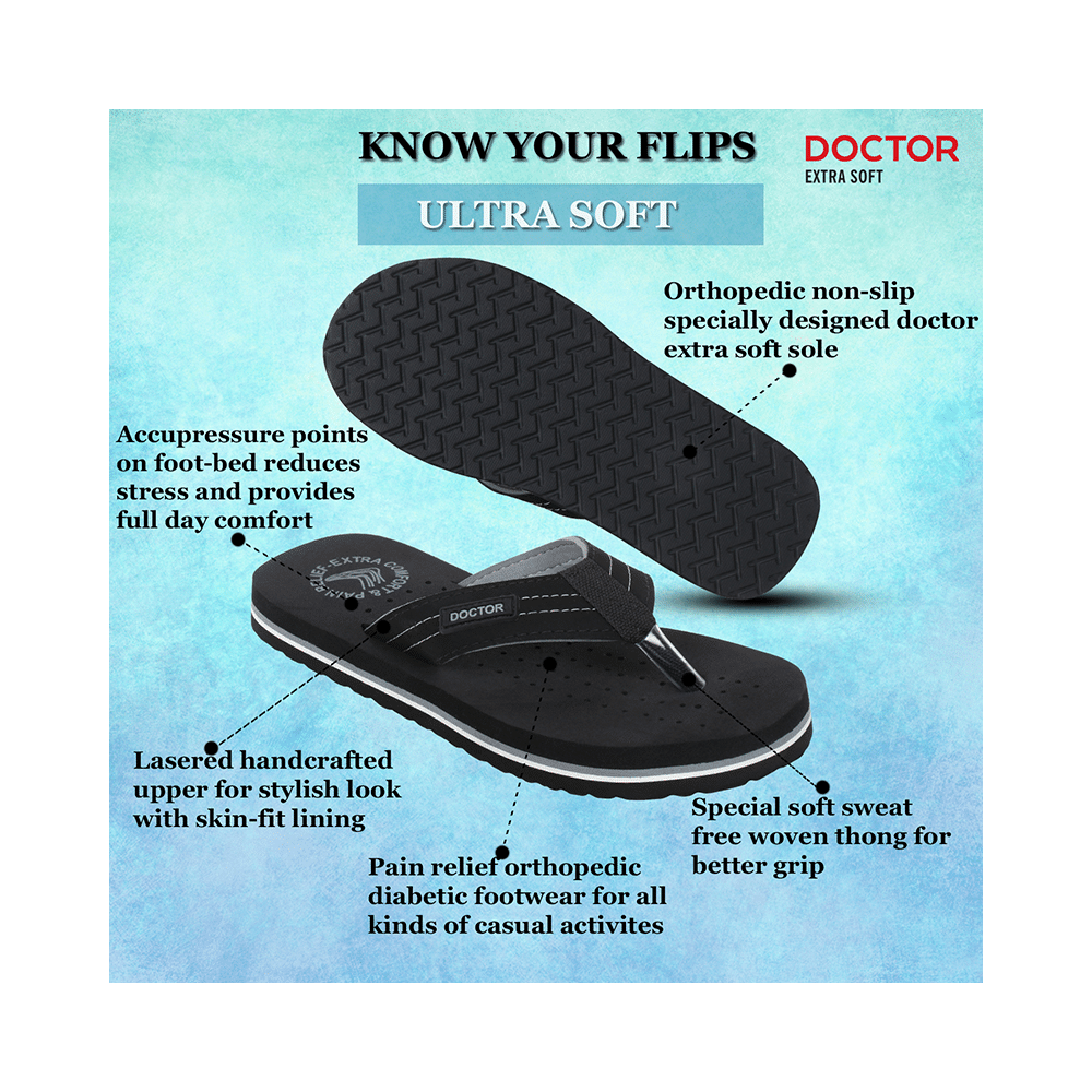 Doctor Extra Soft D28 Orthopaedic and Diabetic Super Fit Comfort Doctor Slipper, Flip-Flop, Cushion, Slides and House Slipper for Men Black/Grey 6 - Image 10