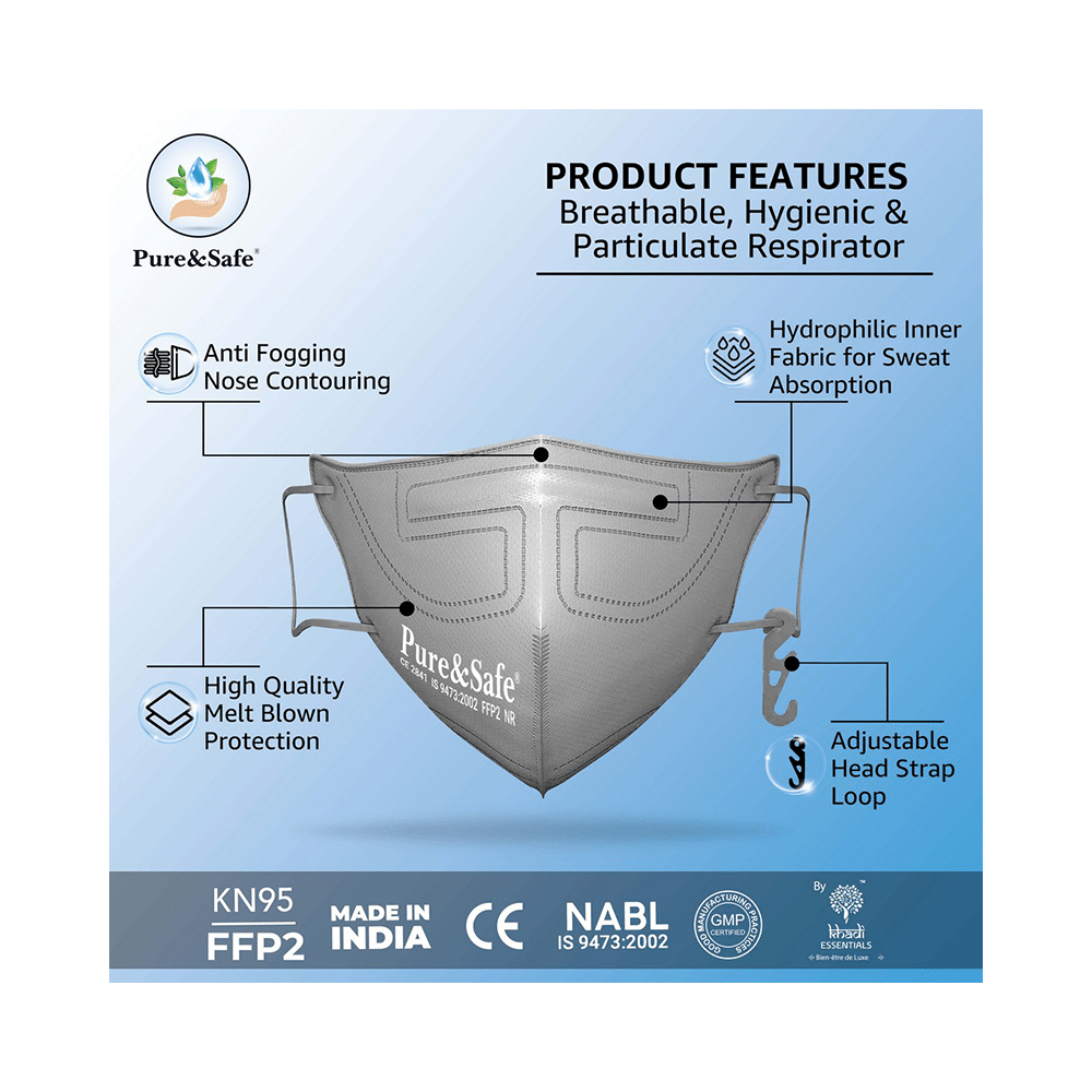 Pure & Safe Fusion Flo 5 Layer Filteration N95 Mask Black, Blue, Brown, Grey, White - Image 3