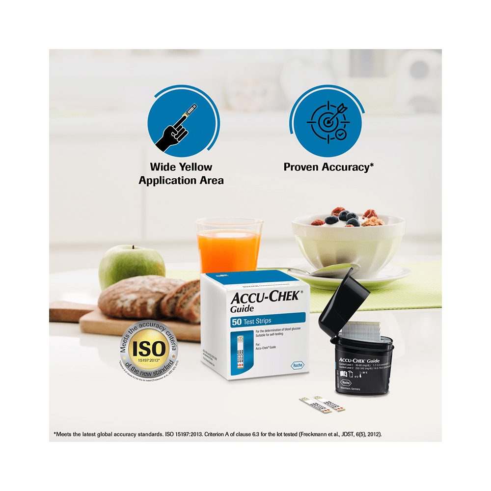 Accu-Chek Guide Combo of Blood Glucose Monitoring System with 10 Test Strips Free and 50 Test Strips - Image 4