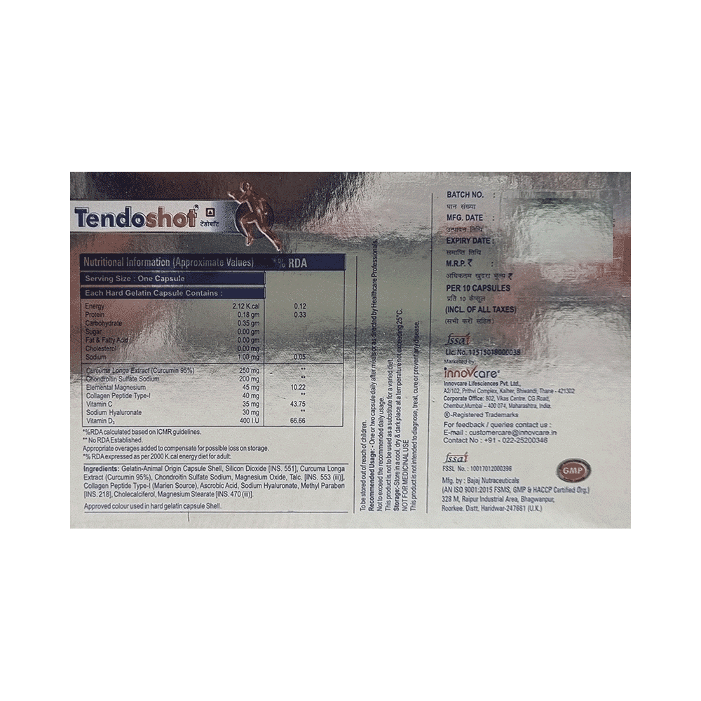 Tendoshot Capsule with Curcumin, Chondroitin, Magnesium, Collagen Type I, Vitamin C & D3 - Image 2