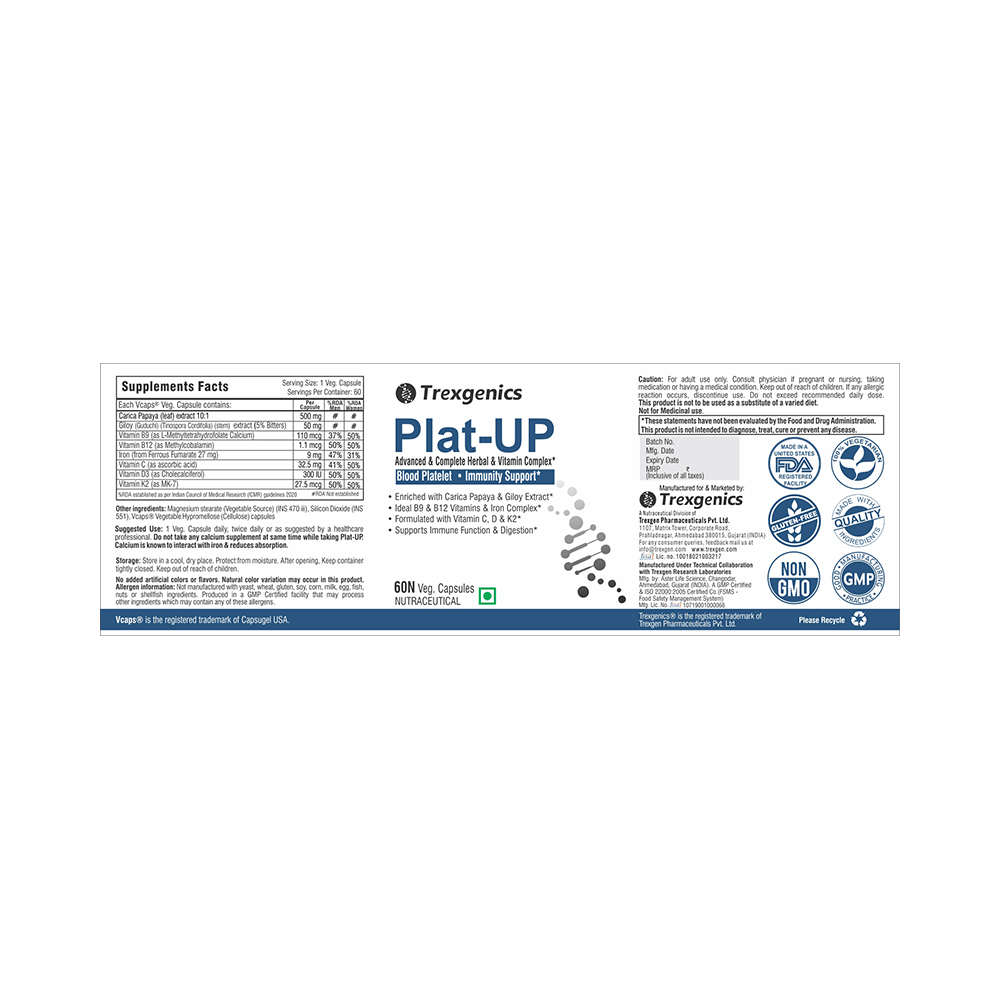 Trexgenics Plat-UP Platelet Support Veg Capsule - Image 2