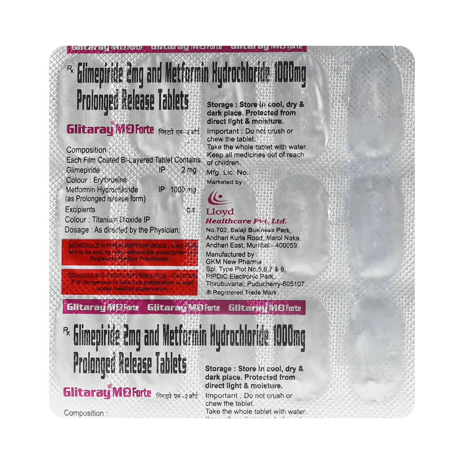 Glitaray M Forte 2mg/1000mg Tablet - Image 3