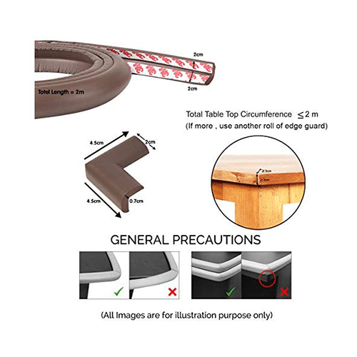 Safe-O-Kid Unique High Density L-Shaped 2mtr Long 4 Edge Guards with 16 Corner Cushions Brown - Image 4