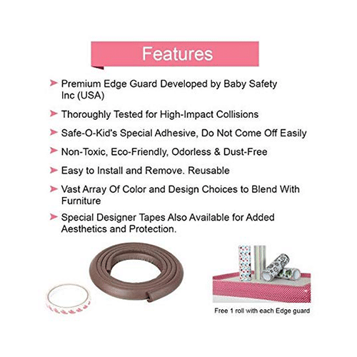 Safe-O-Kid Unique High Density L-Shaped 2mtr Long 4 Edge Guards with 16 Corner Cushions Brown - Image 2