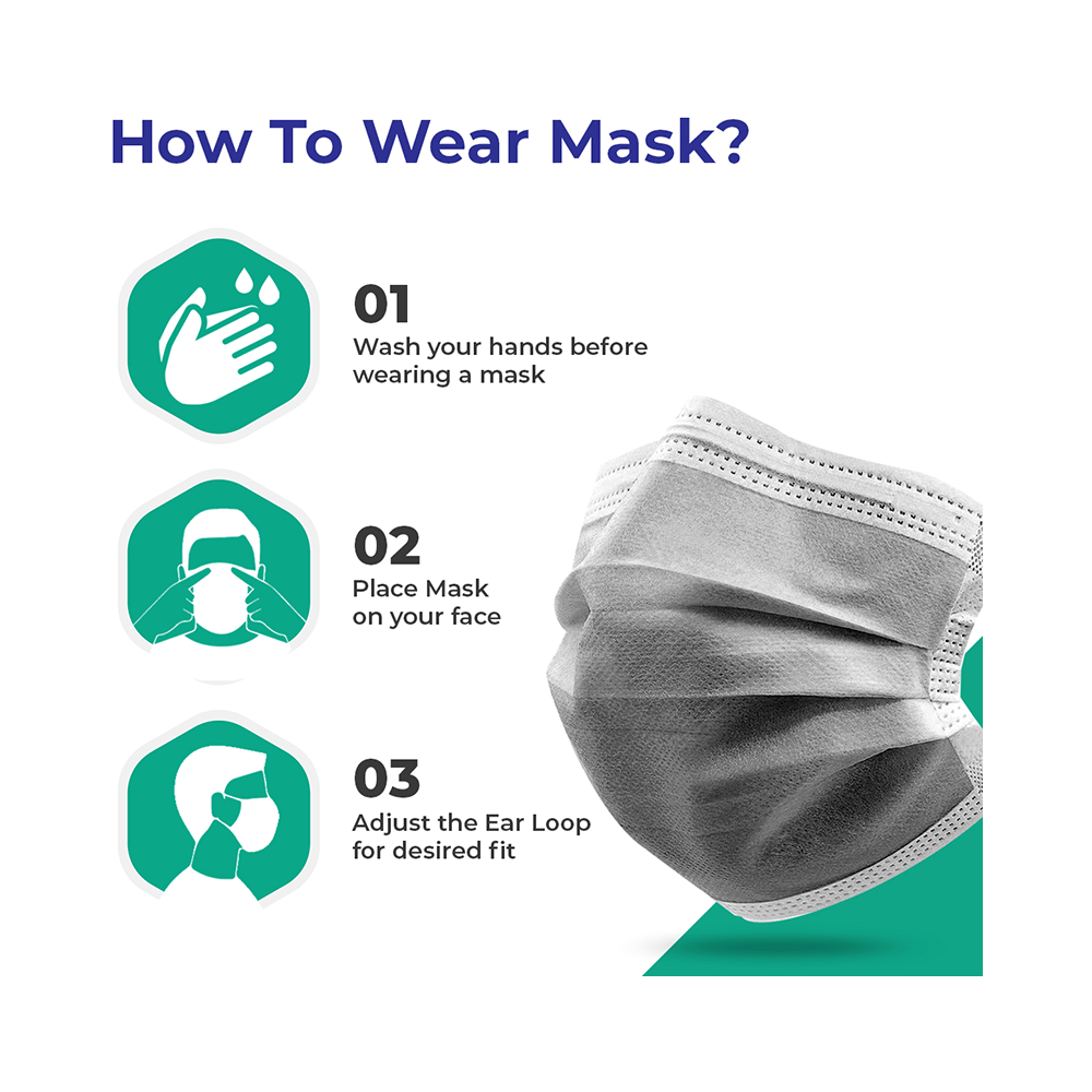 Care View CV2992 Sitra Approved 3 Ply Colored Disposable Surgical Mask with Built in Metal Nose Pin and 1 Melt Blown Layer (50 Each) Grey - Image 5