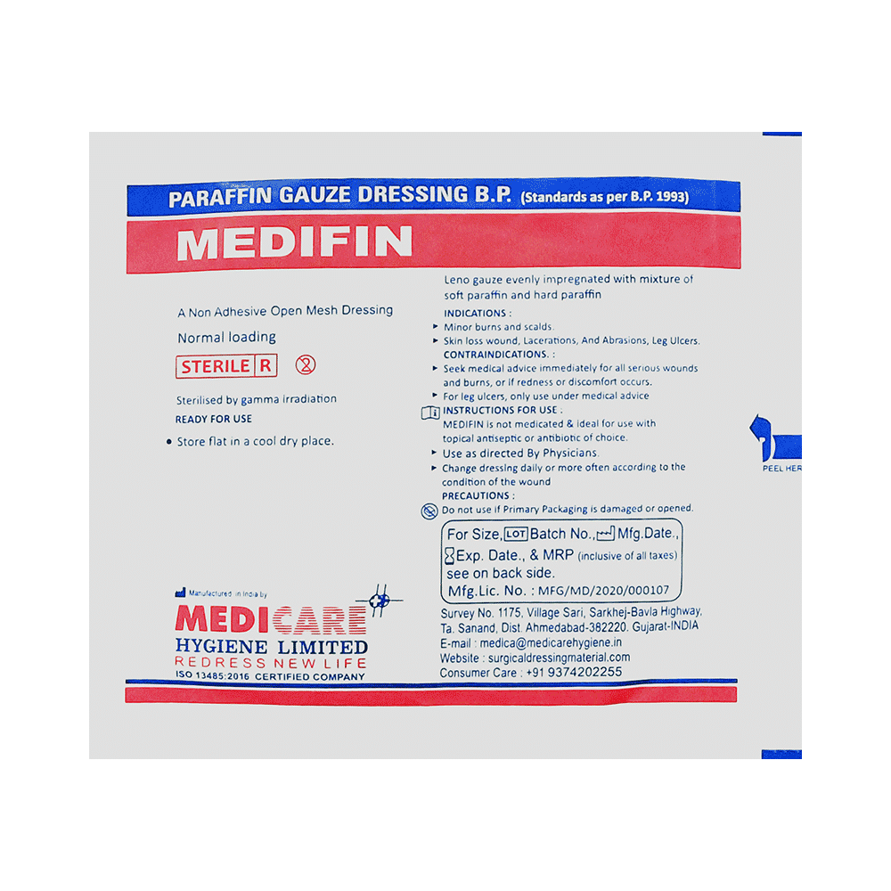 Medica Medifin Paraffin Gauze Dressing 10cm x 10cm - Image 1
