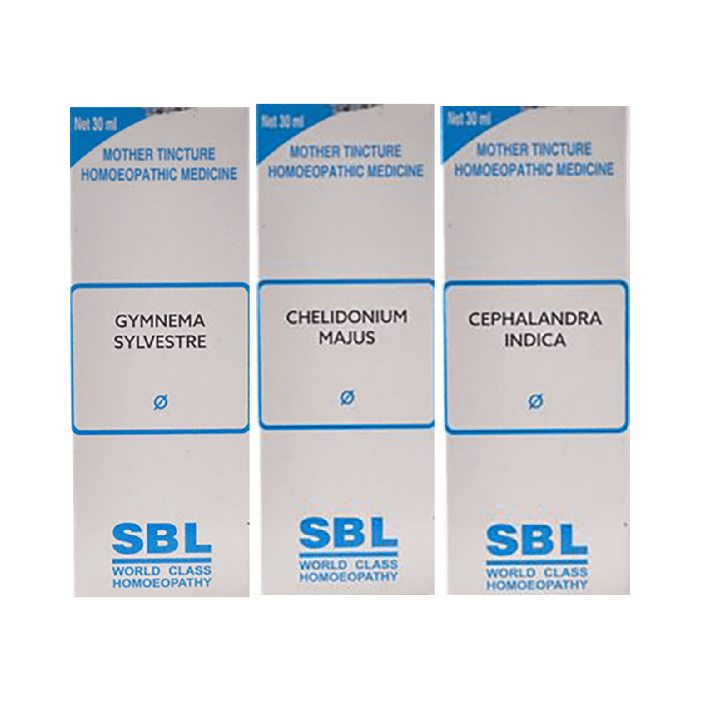 Combo Pack of SBL Chelidonium Majus Mother Tincture Q, SBL Cephalandra Indica Mother Tincture Q & SBL Gymnema Sylvestre Mother Tincture Q (30ml Each) - Image 1