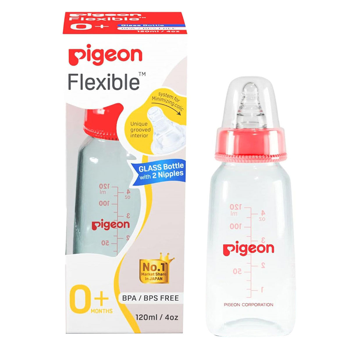 Pigeon Flexible Glass Feeding Bottle with 2 Nipples - Image 1