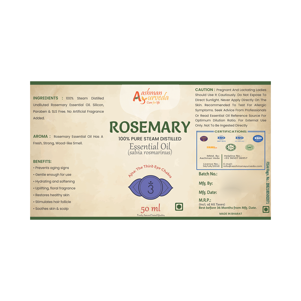 Aashman Ayurveda 100% Pure Steam Distilled Essential Oil (50ml Each) Rosemary - Image 6
