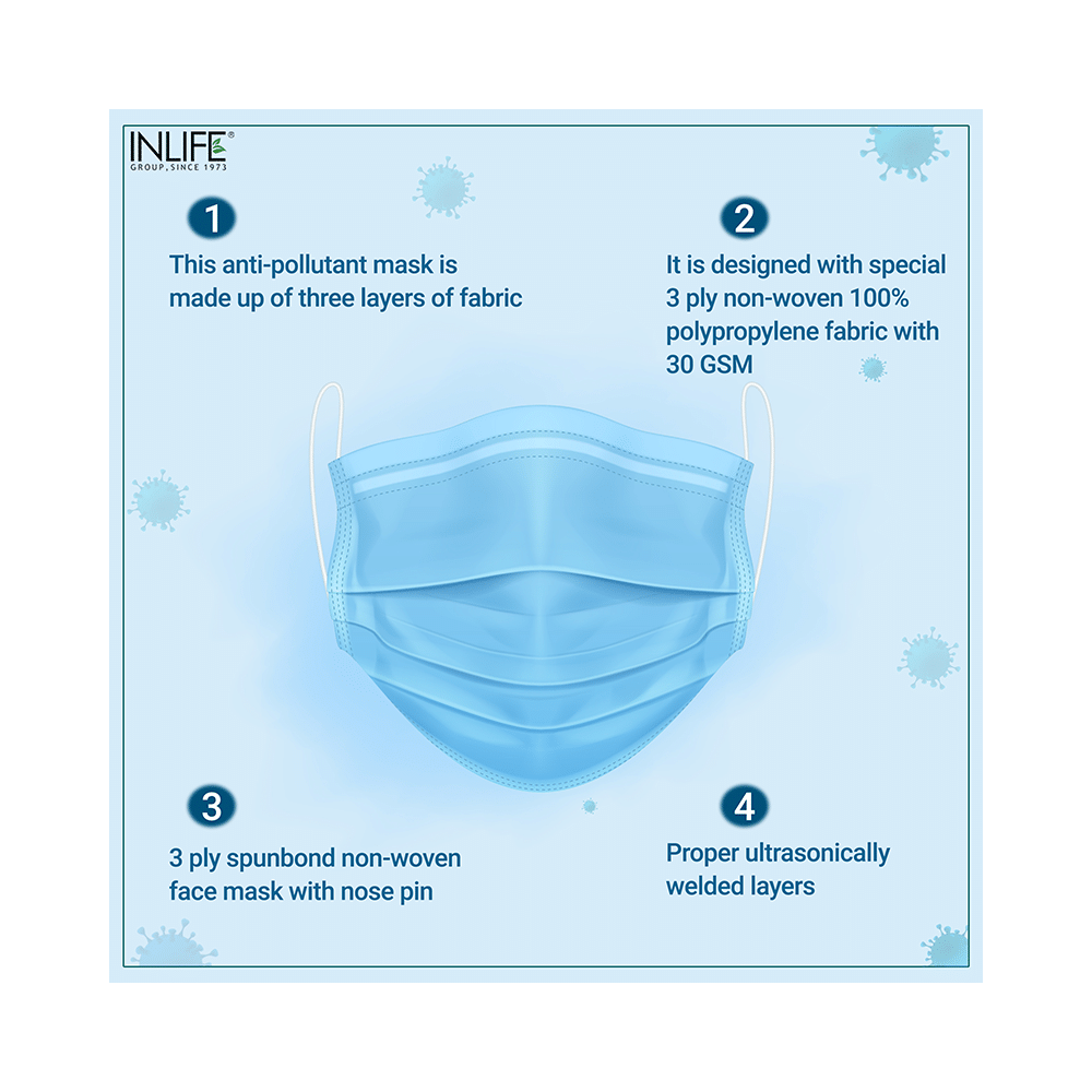 Inlife 3 Ply Non Woven Disposable Face Mask with Ear Loop and Nose Pin (30 Mask Each) - Image 4