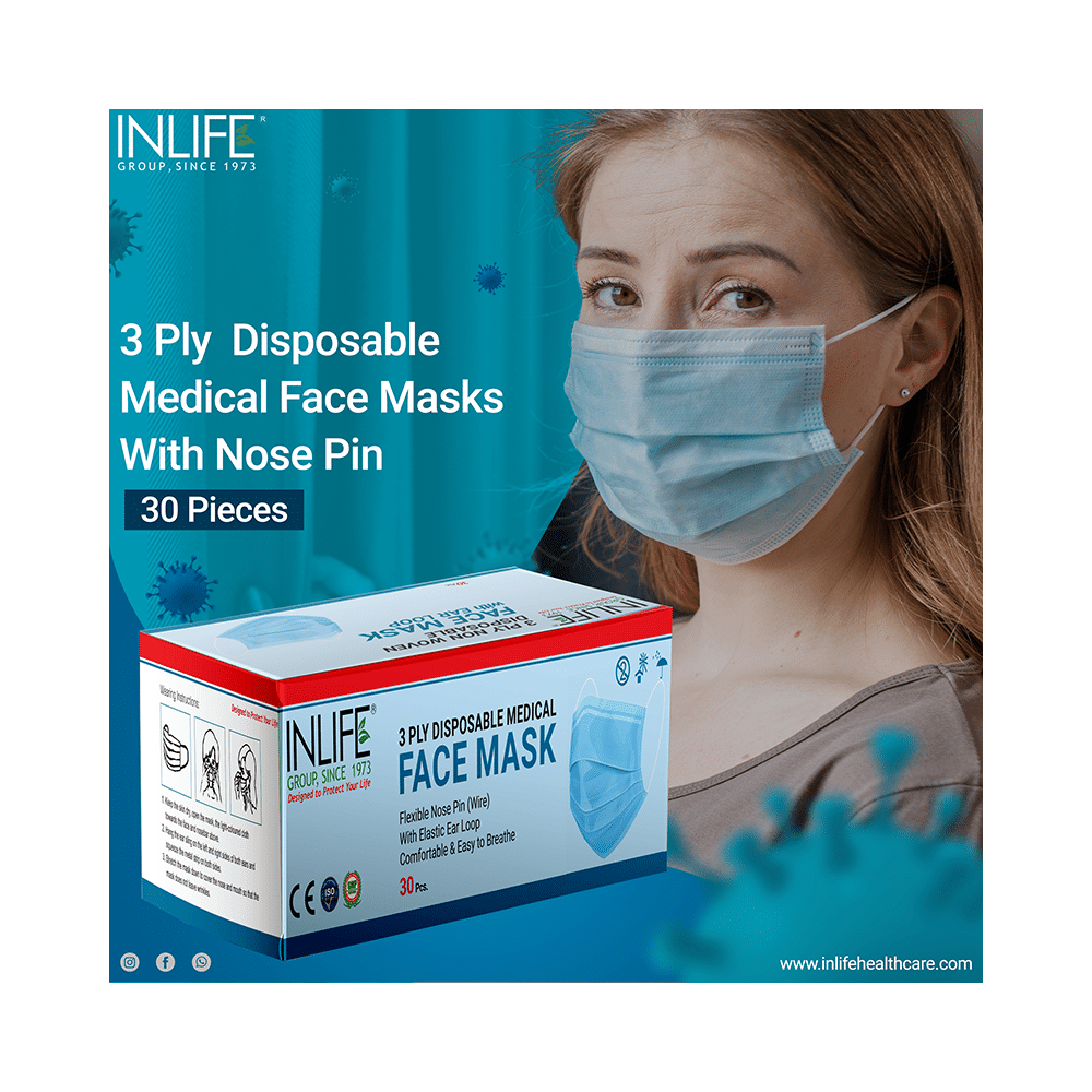 Inlife 3 Ply Non Woven Disposable Face Mask with Ear Loop and Nose Pin (30 Mask Each) - Image 5