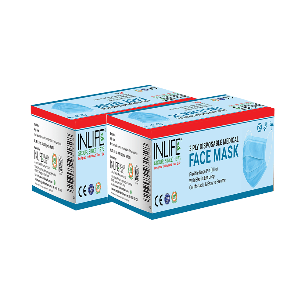 Inlife 3 Ply Non Woven Disposable Face Mask with Ear Loop and Nose Pin (30 Mask Each) - Image 3