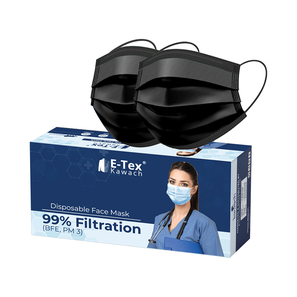 E-Tex Kawach 99% Filtration Disposable Face Mask Free Size Black - Image 1