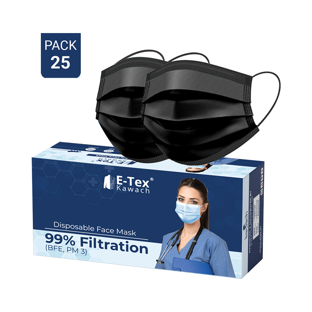 E-Tex Kawach 99% Filtration Disposable Face Mask Free Size Black - Image 2