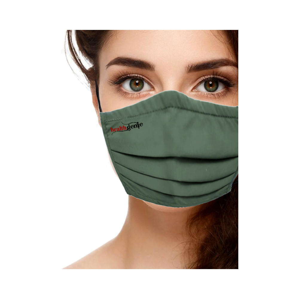 Healthgenie FM 201 Washable & Reusable Double Layered, Triple Pleated Cloth Face Mask Green - Image 2