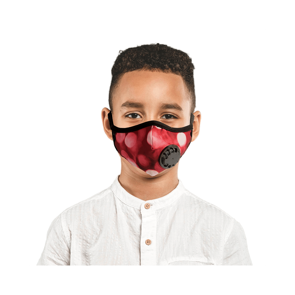 Advind Healthcare Smog-Guard N99 Pollution Mask for Kids Red Polka Dots Design with One Valve - Image 3
