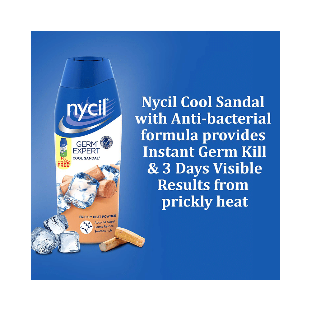 Nycil Germ Expert Cool Sandal Prickly Heat Powder with Nycil Cool Herbal 50gm Free - Image 4