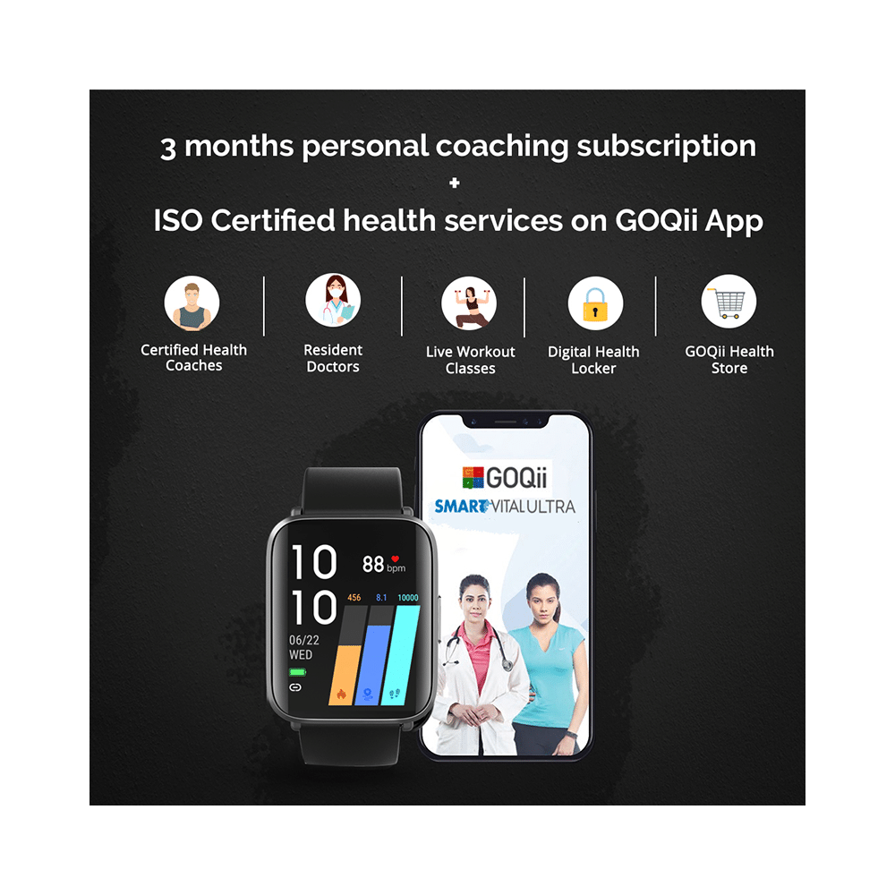 GOQii Smart Vital Ultra with 5 Lakh Health, 1 Lakh Life Insurance and 3 Months Free Health & Fitness Coaching Grey - Image 7