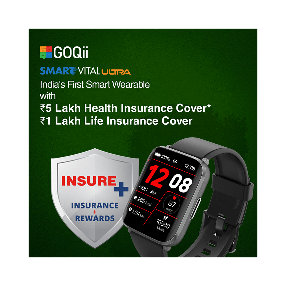 GOQii Smart Vital Ultra with 5 Lakh Health, 1 Lakh Life Insurance and 3 Months Free Health & Fitness Coaching Grey - Image 3
