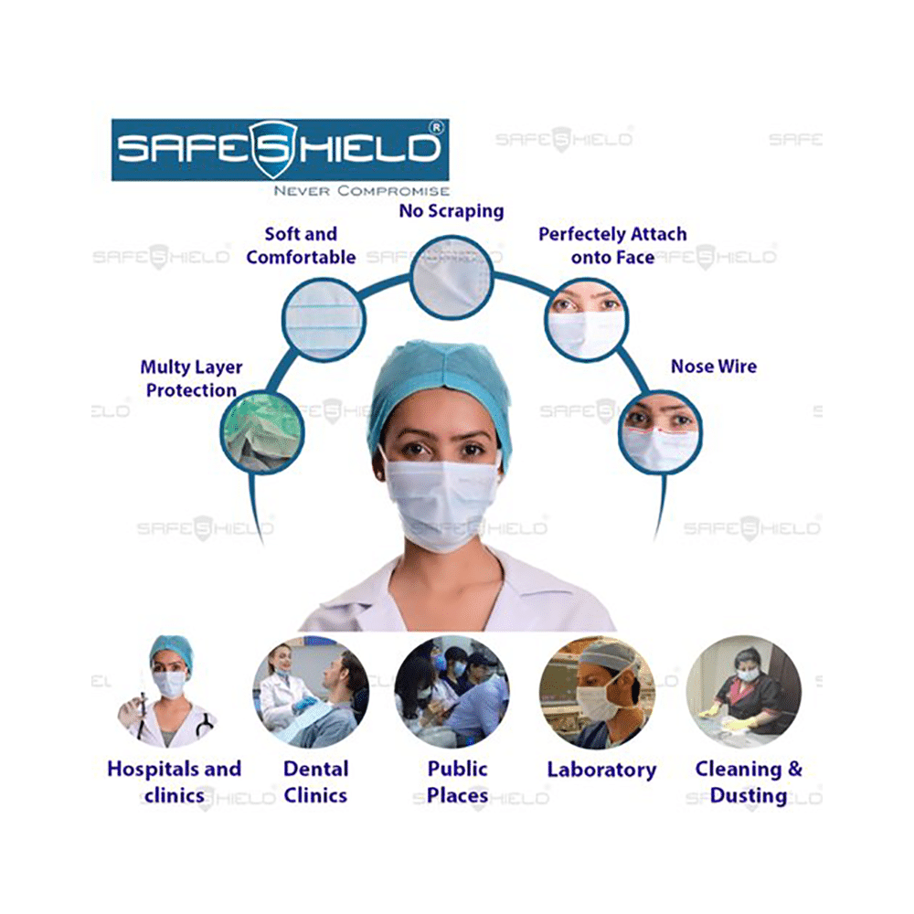 Safeshield 3 Layer Surgical Disposable Face Mask with Meltblown Filter & Nose Pin Blue Buy 1 Get 1 Free - Image 6