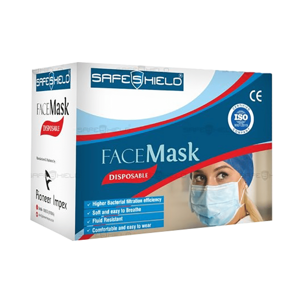 Safeshield 3 Layer Surgical Disposable Face Mask with Meltblown Filter & Nose Pin Blue Buy 1 Get 1 Free
