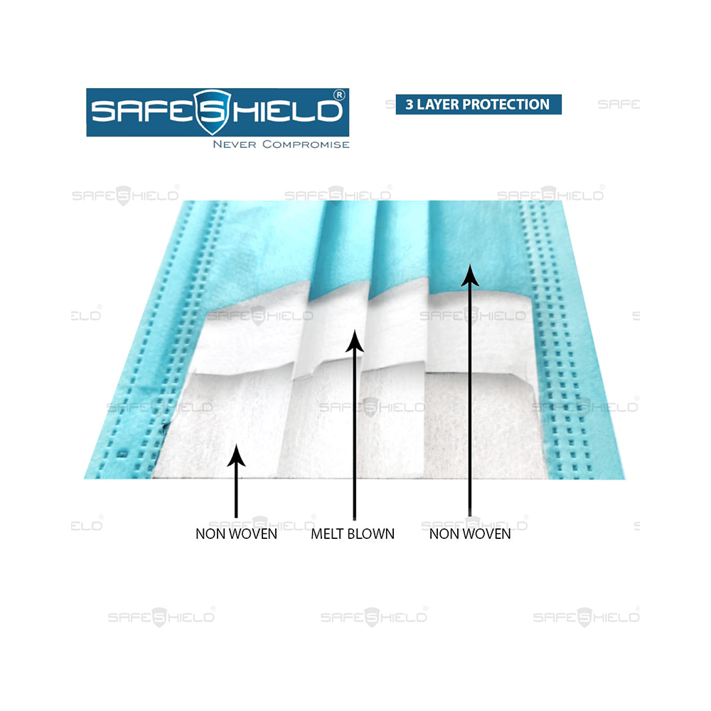 Safeshield 3 Layer Surgical Disposable Face Mask with Meltblown Filter & Nose Pin Blue Buy 1 Get 1 Free - Image 3