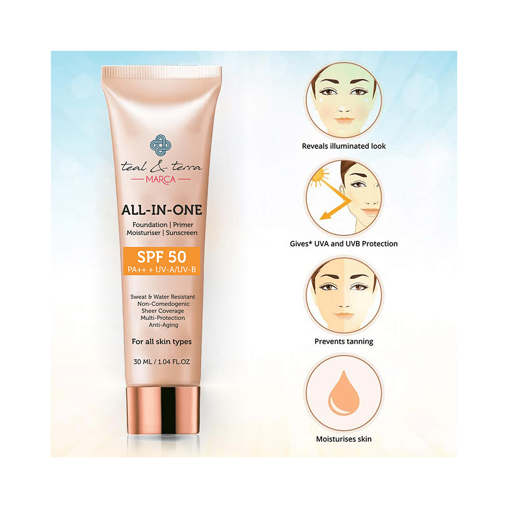 Teal & Terra Marca All-In-One Foundation Primer Mosituriser Sunscreen SPF 50 - Image 4
