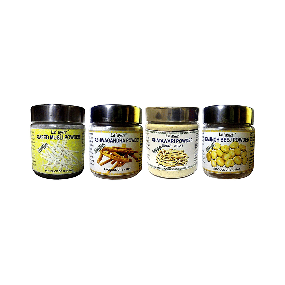 Le' ayur Combo Pack of Safed Musli, Ashwagandha, Kaunch Beej & Shatawari Powder (100g Each) - Image 1