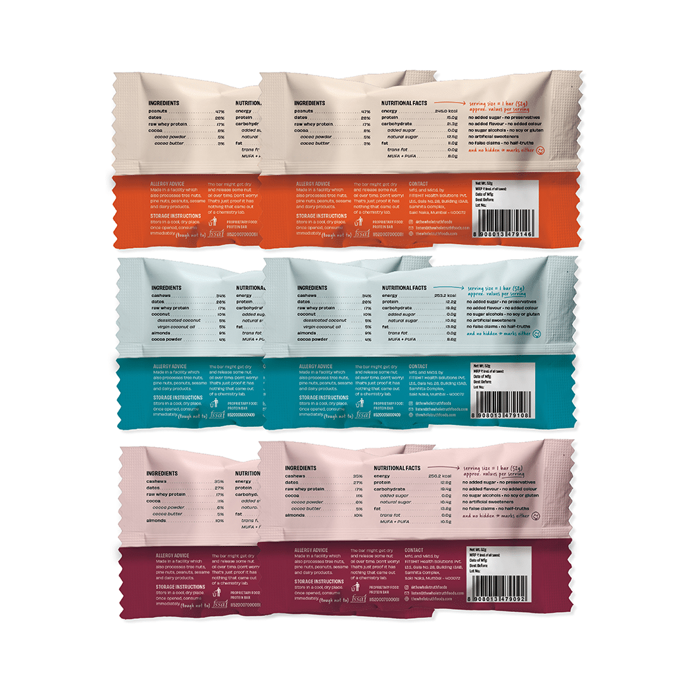 The Whole Truth Protein Bar (52gm Each) | 2 Peanut Cocoa, 2 Coconut Cocoa, 2 Double Cocoa - Image 2