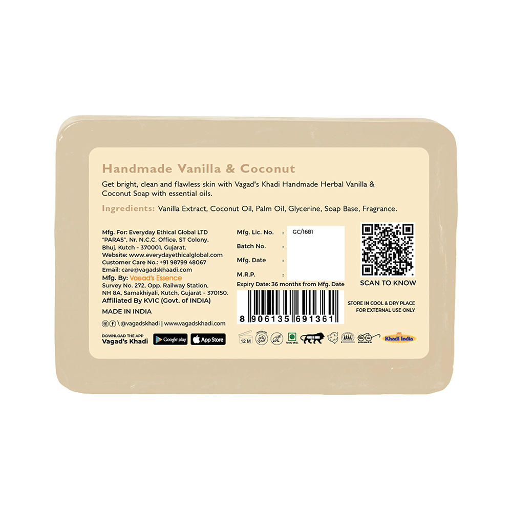 Vagad's Khadi Herbal Handmade Soap Vanilla & Coconut - Image 2