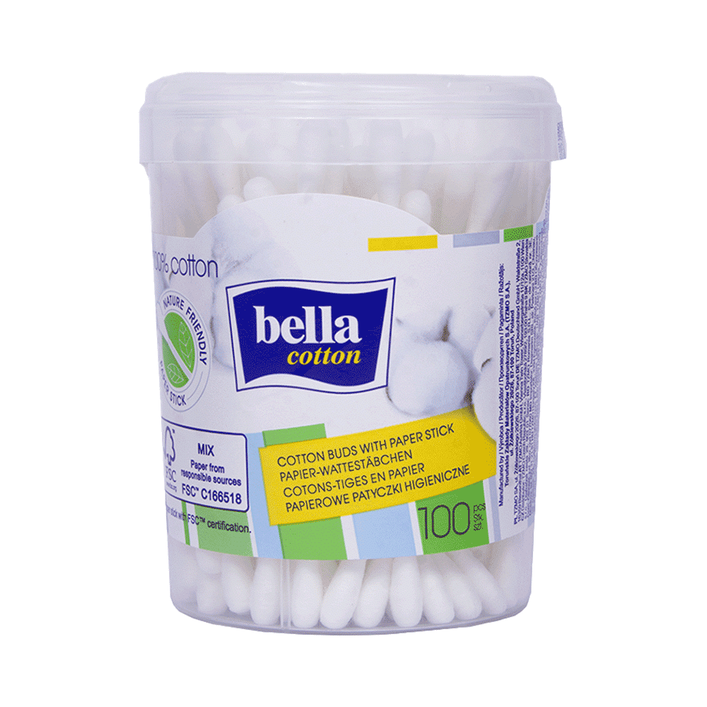 Bella Cotton Buds with Paper Stick Round Box - Image 1