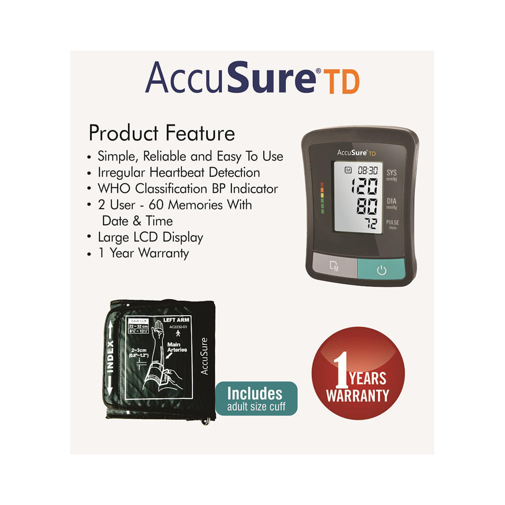 AccuSure TD 1209 Advanced Features BP Monitor with Adapter - Image 4