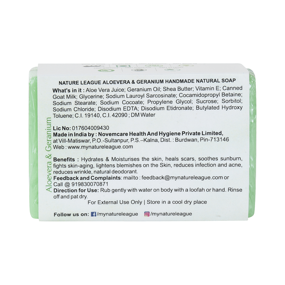 Nature League Aloevera & Geranium Handmade Natural Soap (100gm Each) - Image 2