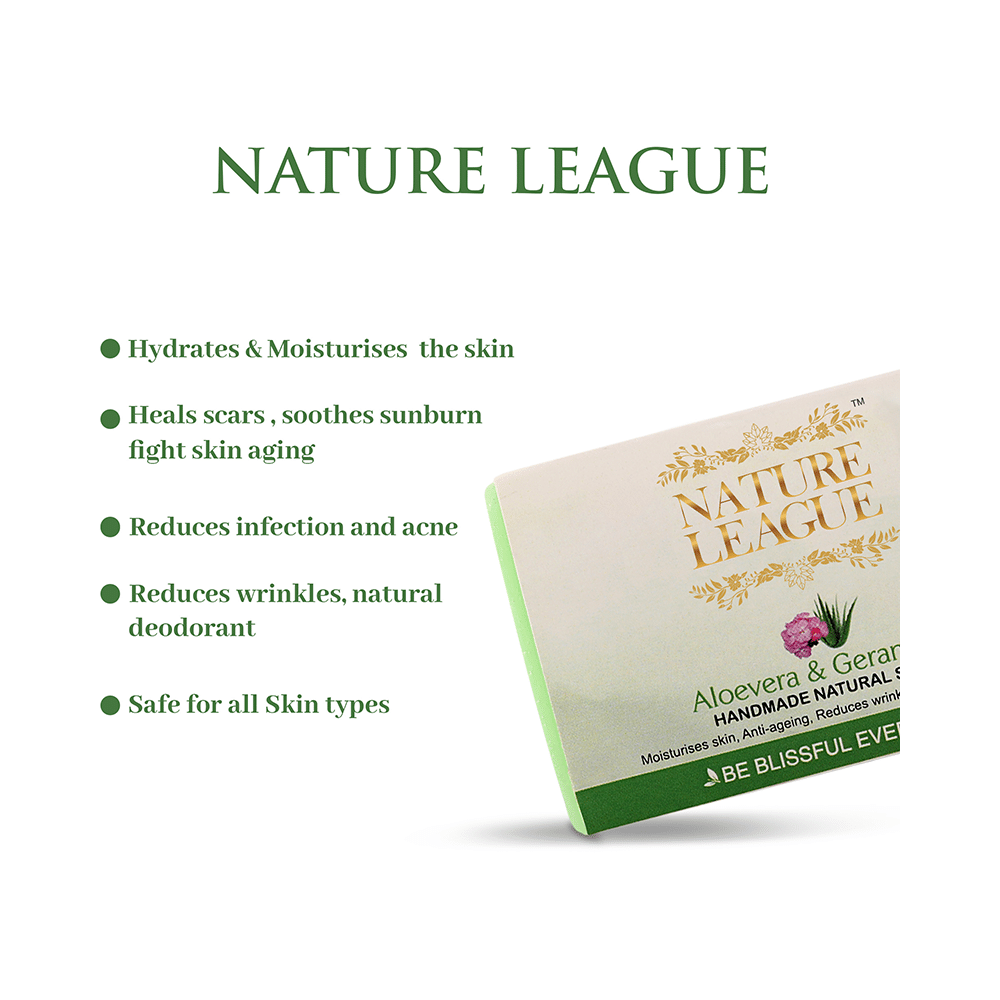 Nature League Aloevera & Geranium Handmade Natural Soap (100gm Each) - Image 4