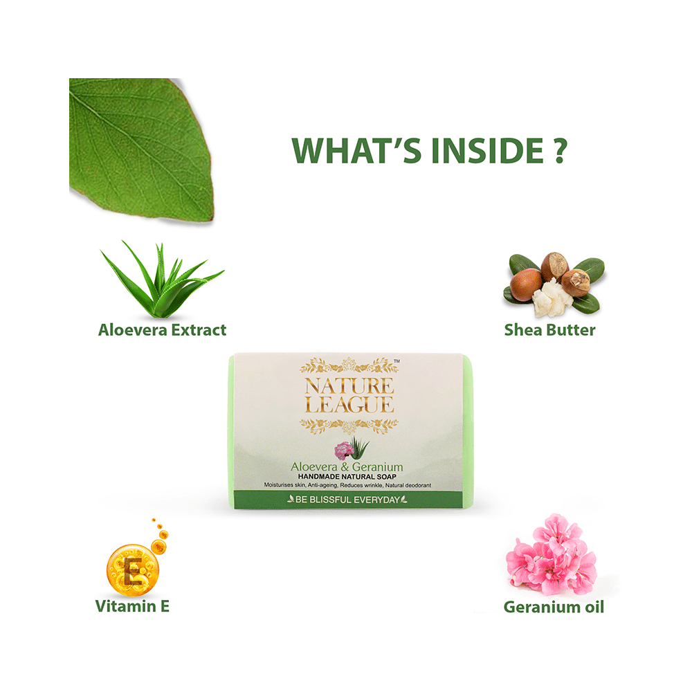 Nature League Aloevera & Geranium Handmade Natural Soap (100gm Each) - Image 3