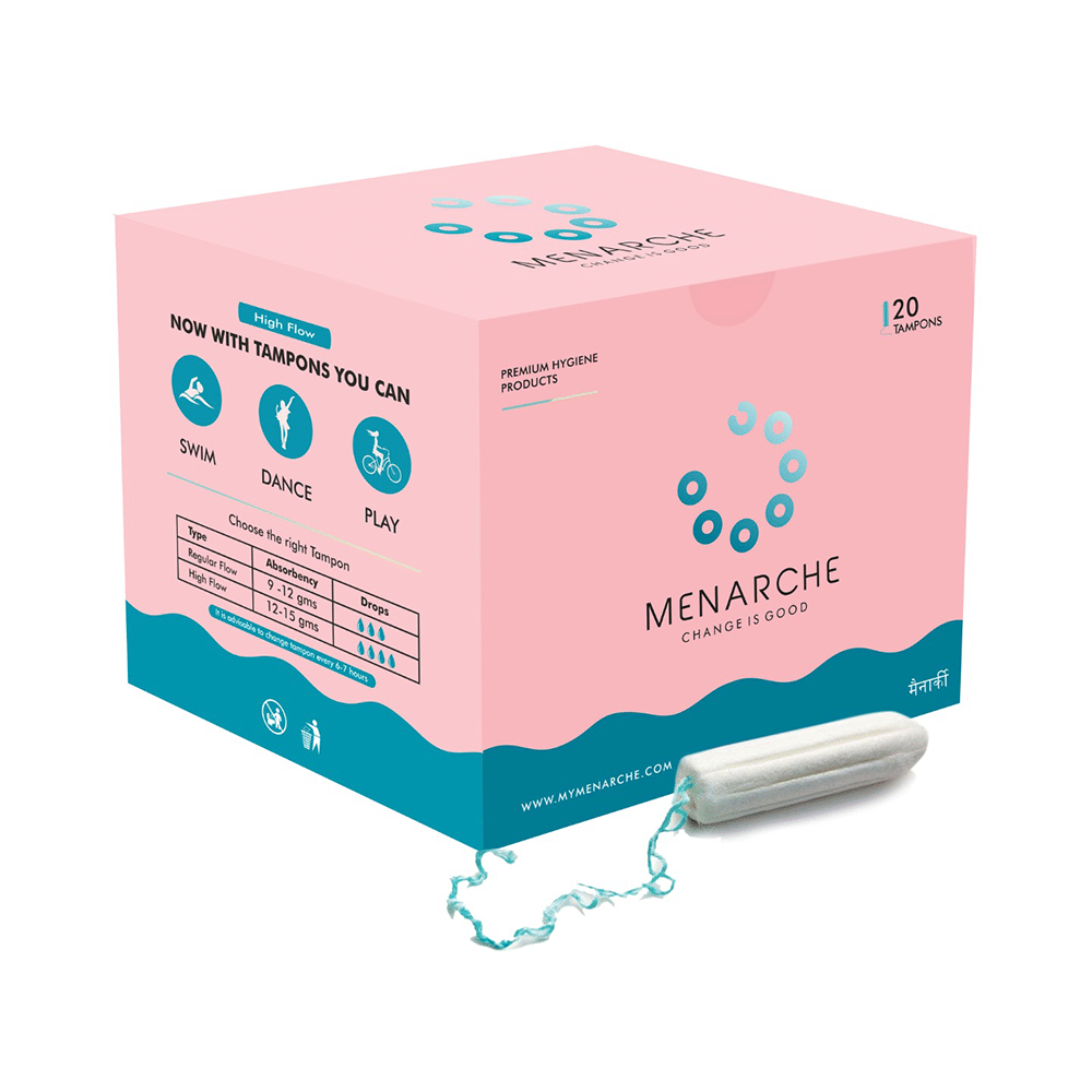 Menarche 100% Organic Cotton Tampons (20 Each) High Flow - Image 1