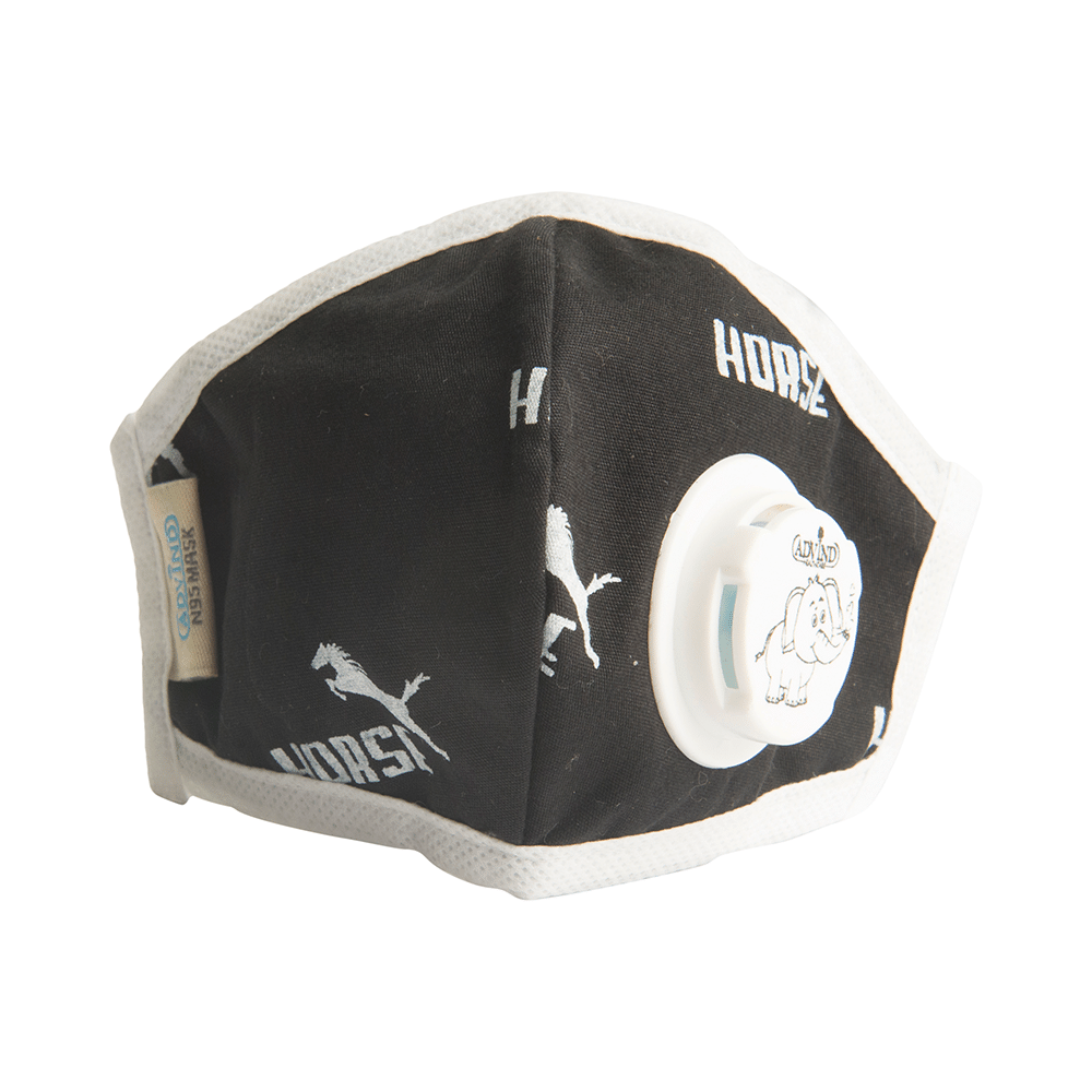 Advind Healthcare Smog Guard N95 Kids Mask with One Valve XS Black Horse Design 3-6 Years