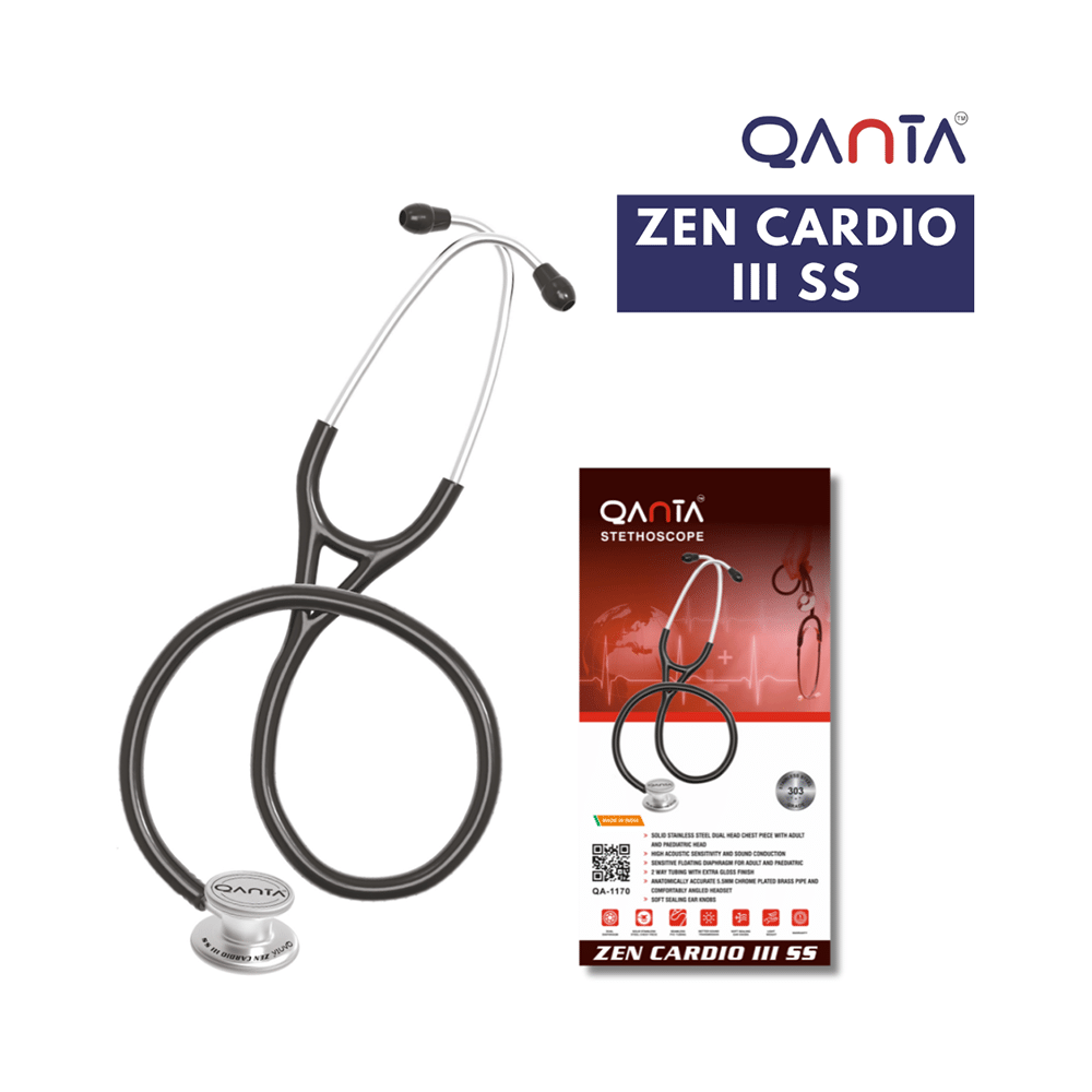 Qanta QA-1170 Zen Cardio III SS Cardiology Stethoscope, SS & Dual Head Chest Piece Black - Image 6