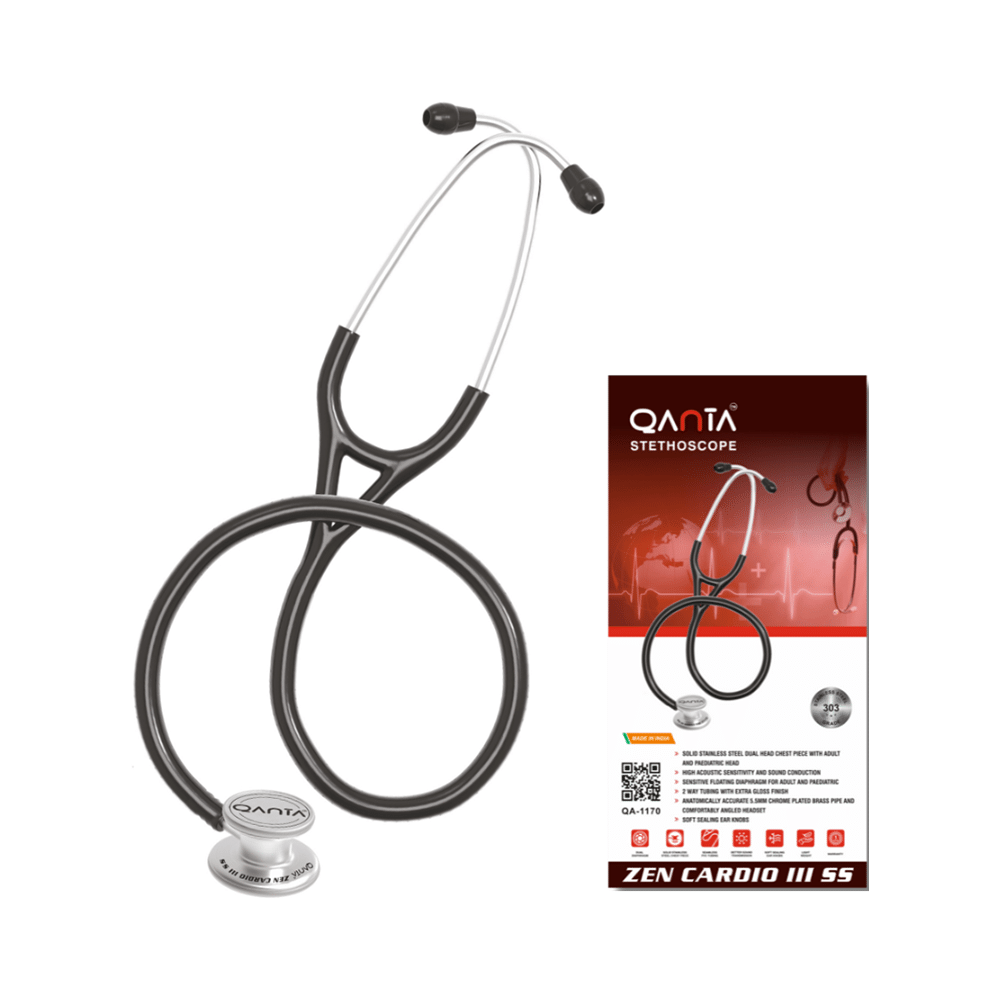 Qanta QA-1170 Zen Cardio III SS Cardiology Stethoscope, SS & Dual Head Chest Piece Black - Image 1