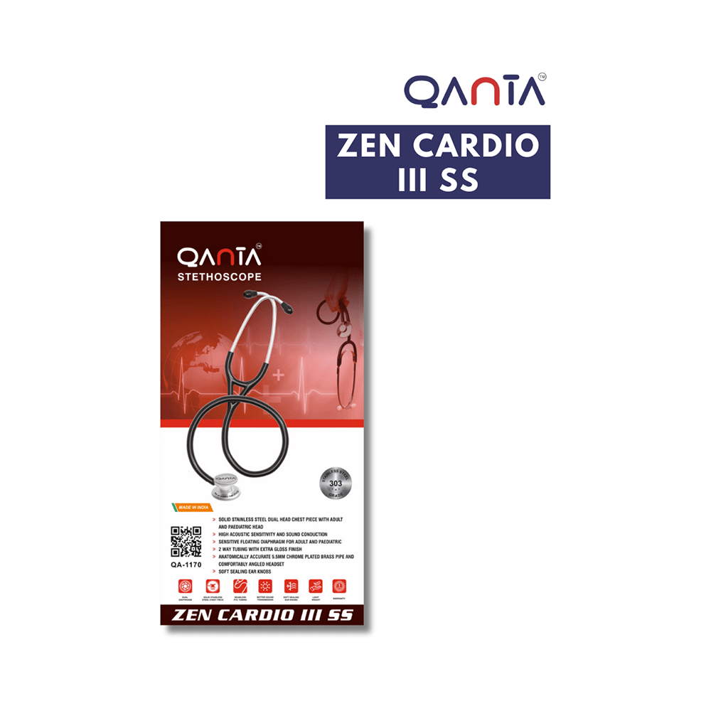 Qanta QA-1170 Zen Cardio III SS Cardiology Stethoscope, SS & Dual Head Chest Piece Black - Image 4