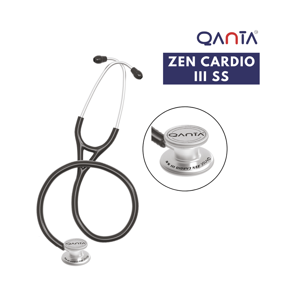 Qanta QA-1170 Zen Cardio III SS Cardiology Stethoscope, SS & Dual Head Chest Piece Black - Image 2